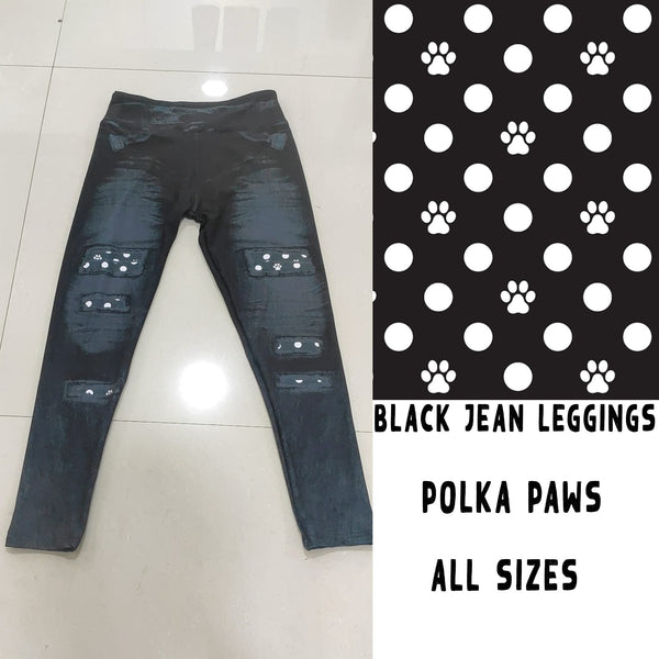 BLACK JEAN LEGGINGS- POLKA PAWS