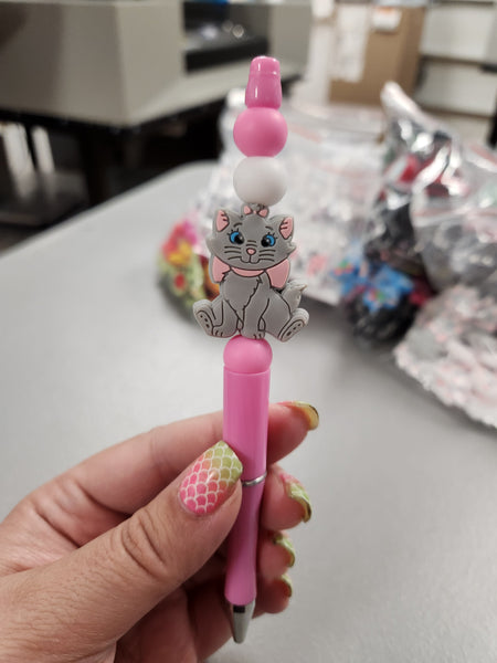 Grey Cat Silicone Beaded Pen or Keychain