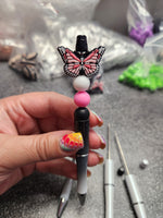 Pink Butterfly Silicone Beaded Pen or Keychain