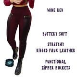 RIBBED FAUX LEATHER ZIPPER LEGGING