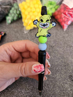Blue Dressed Up Green Silicone Beaded Pen or Keychain