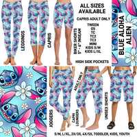 RTS - Blue Aloha Alien Full Joggers/Capri Loungers/Unisex Shorts