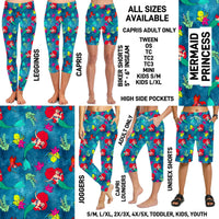 RTS - Mermaid Princess Biker/Capris/Leggings with High Side Pockets