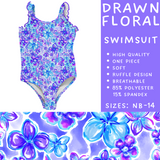 Ready to Ship - Drawn Floral Girls Swimsuit - 3T, 4T & 5T