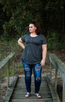 DISTRESSED STRETCH PATCH DENIM