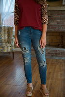 DISTRESSED STRETCH PATCH DENIM