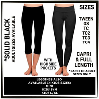 A2BB - Solid Black Capris/Leggings with High Side Pockets - Preorder ETA: Late Nov