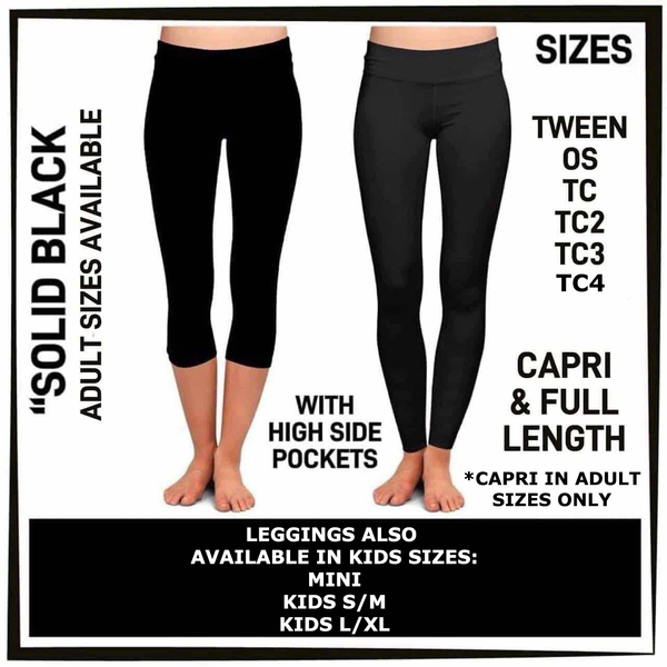 A2BB - Solid Black Capris/Leggings with High Side Pockets - Preorder ETA: Late Nov