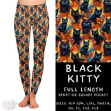 Ready to Ship - Black Kitty Full Length Leggings - Square Pocket TC2