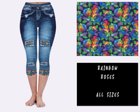 LEGGING JEAN RUN-RAINBOW ROSES (ACTIVE BACK POCKETS)