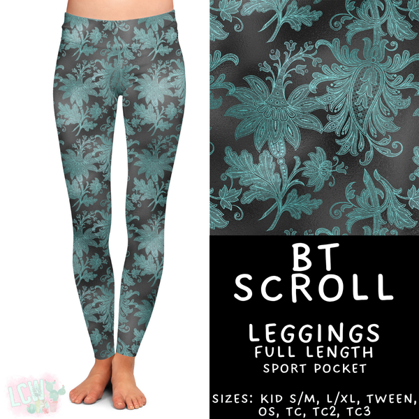 Batch #458 - Black & Teal Collection - Closes 12/3 - ETA late Jan - BT Scroll Full Length Leggings