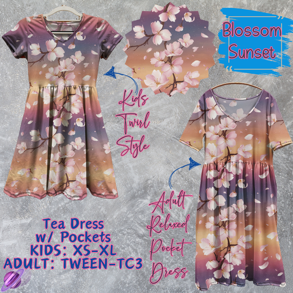 BLOSSOM SUNSET - ADULT & KIDS - TEA DRESS RUN 3 - PREORDER CLOSING 3/11