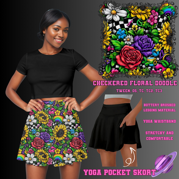 CHECKERED FLORAL DOODLE - POCKET SKORT RUN 2 - PREORDER CLOSING 5/21