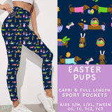 Ready To Ship - Easter Pups - Capri Sport Pocket Leggings TC2