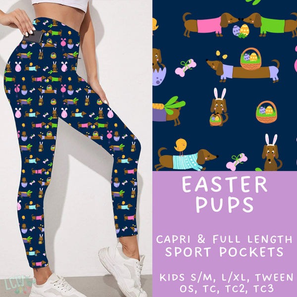 Ready To Ship - Easter Pups - Capri Sport Pocket Leggings TC2