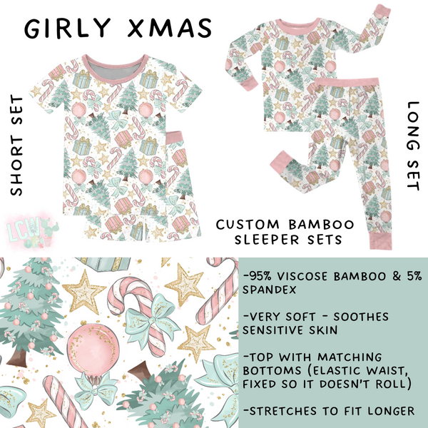Ready to Ship - Girly Xmas Bamboo Long Sleeper Set - 4T & 5T