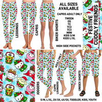 VM1B - Festive Cuddle Friends Biker/Capris/Leggings with High Side Pockets - Preorder ETA: Mid-Nov