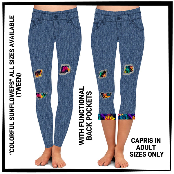 PK1B - Colorful Sunflowers Leggings & Capris with High Side Pockets - Preorder ETA: Early July