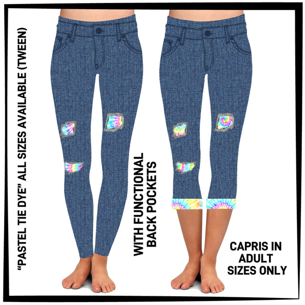 PK1B - Pastel Tie Dye Leggings & Capris with High Side Pockets - Preorder ETA: Early July
