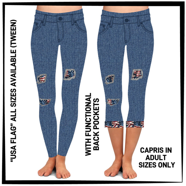 PK1B - USA Flag Leggings & Capris with High Side Pockets - Preorder ETA: Early July