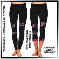 PK1B - Pink Camo Leggings & Capris with High Side Pockets - Preorder ETA: Early July