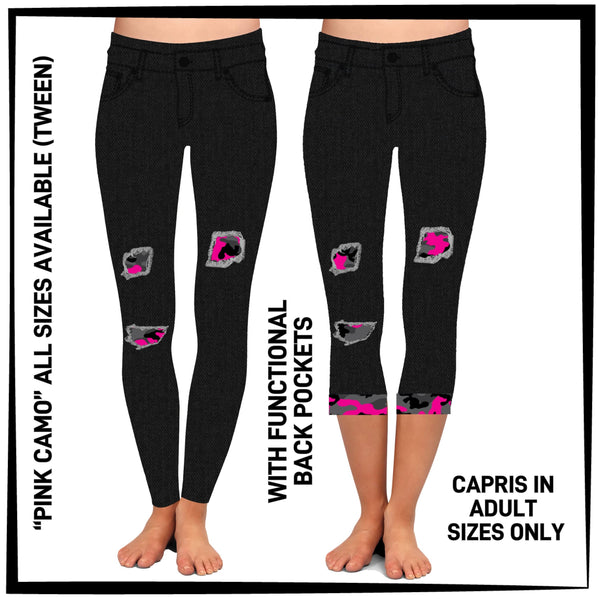 PK1B - Pink Camo Leggings & Capris with High Side Pockets - Preorder ETA: Early July