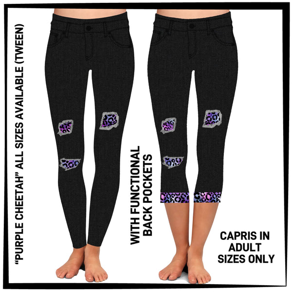 PK1B - Purple Cheetah Leggings & Capris with High Side Pockets - Preorder ETA: Early July