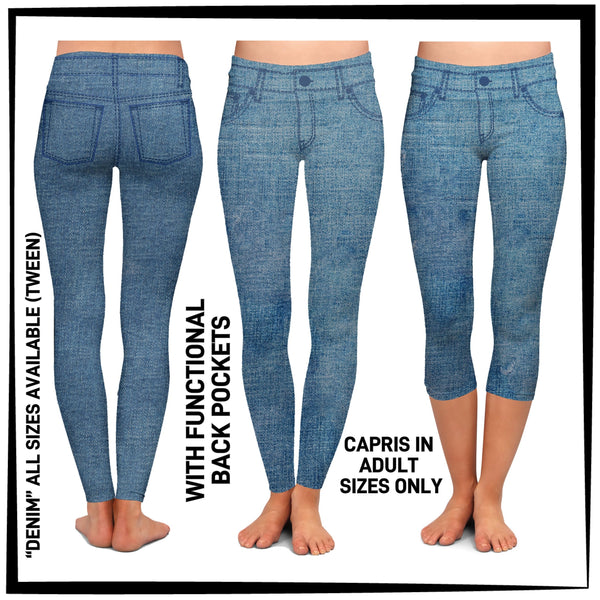 PK1B - Denim Leggings & Capris with High Side Pockets - Preorder ETA: Early July