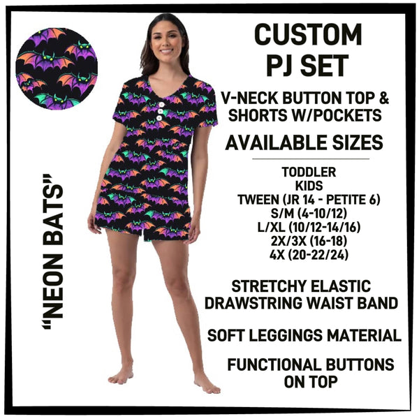BT1P - Neon Bats V-Neck Button Pajama Set - Preorder ETA: Mid-July