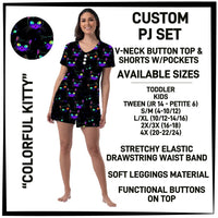 BT1P - Colorful Kitty V-Neck Button Pajama Set - Preorder ETA: Mid-July
