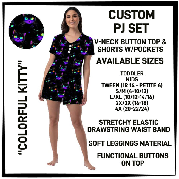 BT1P - Colorful Kitty V-Neck Button Pajama Set - Preorder ETA: Mid-July