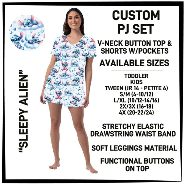 BT1P - Sleepy Alien V-Neck Button Pajama Set - Preorder ETA: Mid-July