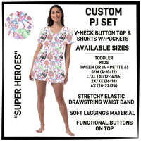 BT1P - Super Heroes V-Neck Button Pajama Set - Preorder ETA: Mid-July