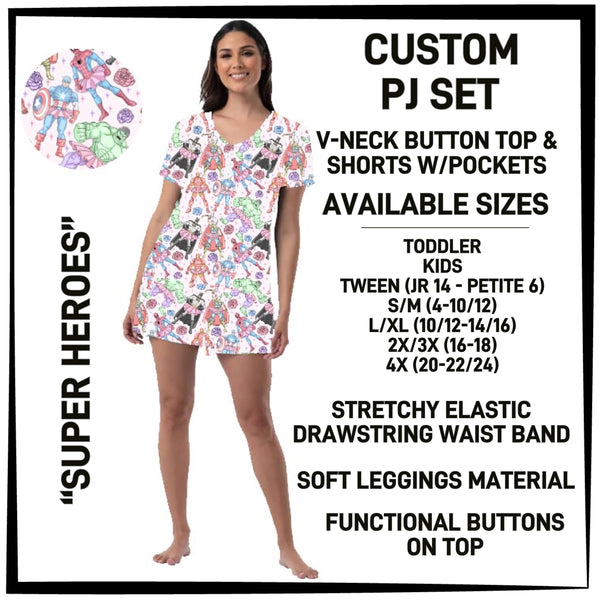 BT1P - Super Heroes V-Neck Button Pajama Set - Preorder ETA: Mid-July