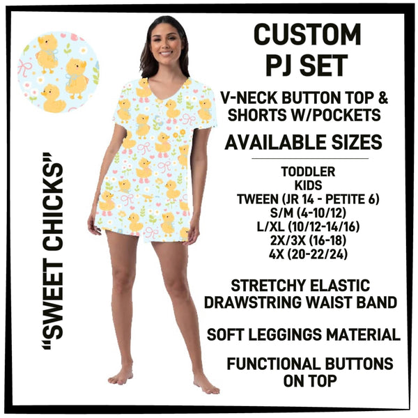 BT1P - Sweet Chicks V-Neck Button Pajama Set - Preorder ETA: Mid-July