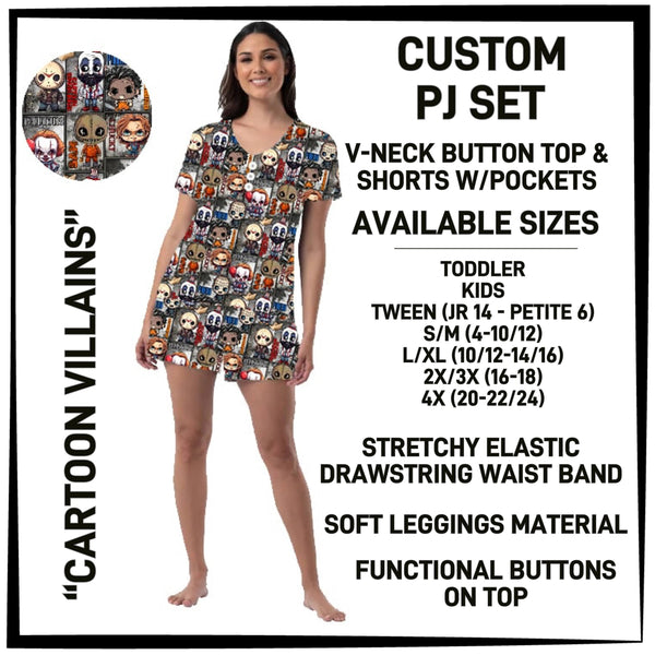 BT1P - Cartoon Villains V-Neck Button Pajama Set - Preorder ETA: Mid-July
