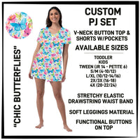 BT1P - Chic Butterflies V-Neck Button Pajama Set - Preorder ETA: Mid-July