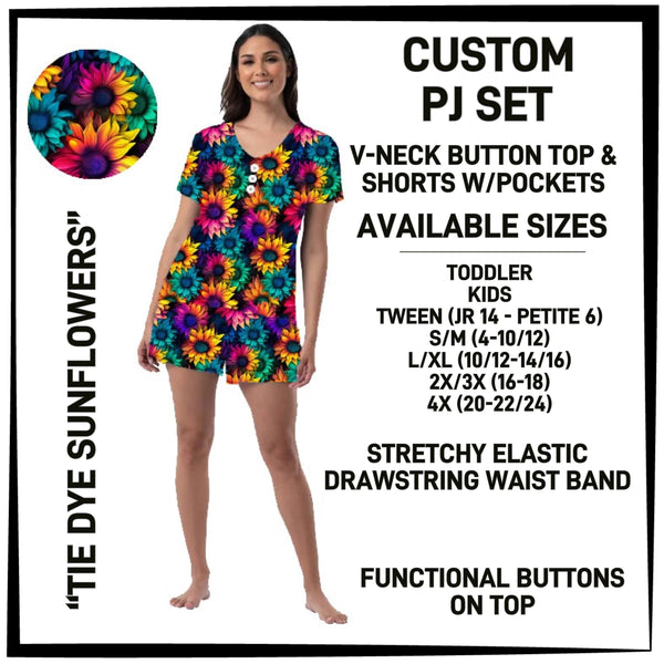BT1P - Tie Dye Sunflowers V-Neck Button Pajama Set - Preorder ETA: Mid-July