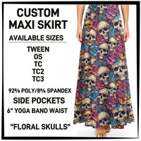 M1XI - Floral Skulls Maxi Skirt with Pockets - Preorder ETA: Mid-July