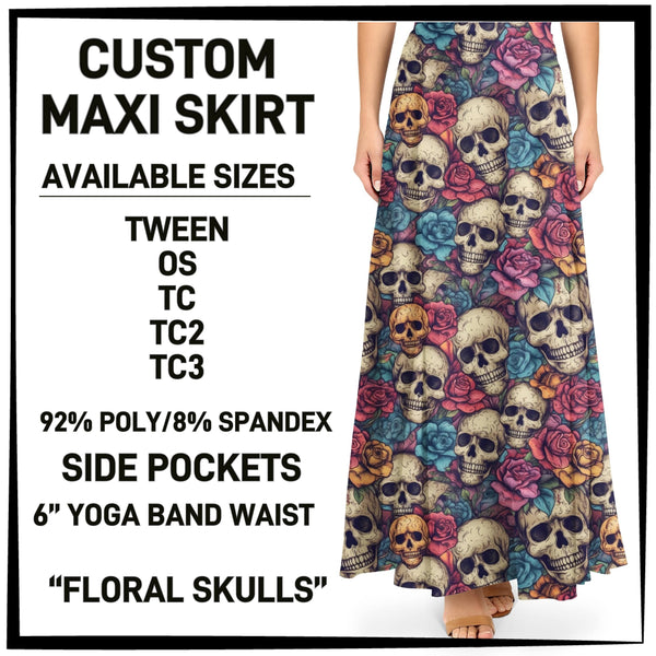 M1XI - Floral Skulls Maxi Skirt with Pockets - Preorder ETA: Mid-July