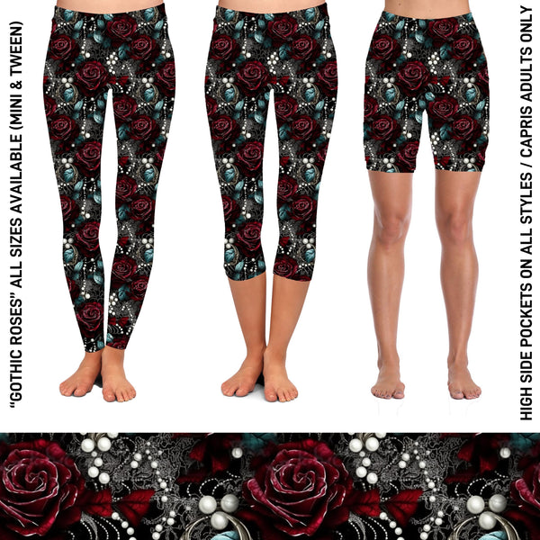 RTS - Gothic Roses Capris with High Side Pockets