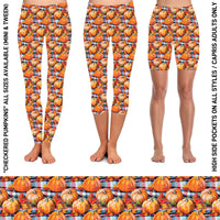 RTS - Checkered Pumpkins Biker/Capris/Leggings with High Side Pockets