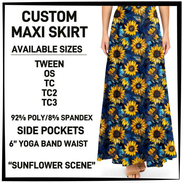 M1XI - Sunflower Scene Maxi Skirt with Pockets - Preorder ETA: Mid-July