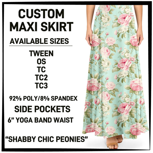 M1XI - Shabby Chic Peonies Maxi Skirt with Pockets - Preorder ETA: Mid-July