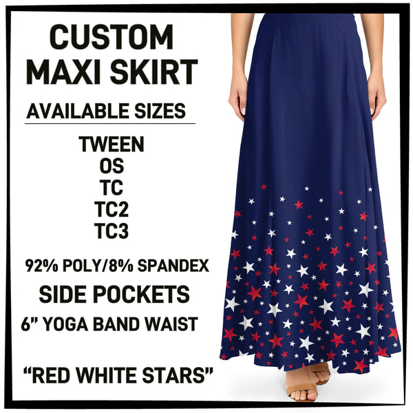 M1XI - Red White Stars Maxi Skirt with Pockets - Preorder ETA: Mid-July