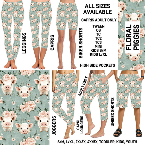 239BT - Floral Piggies Full Joggers/Capri Loungers/Unisex Shorts - Preorder ETA: Early March