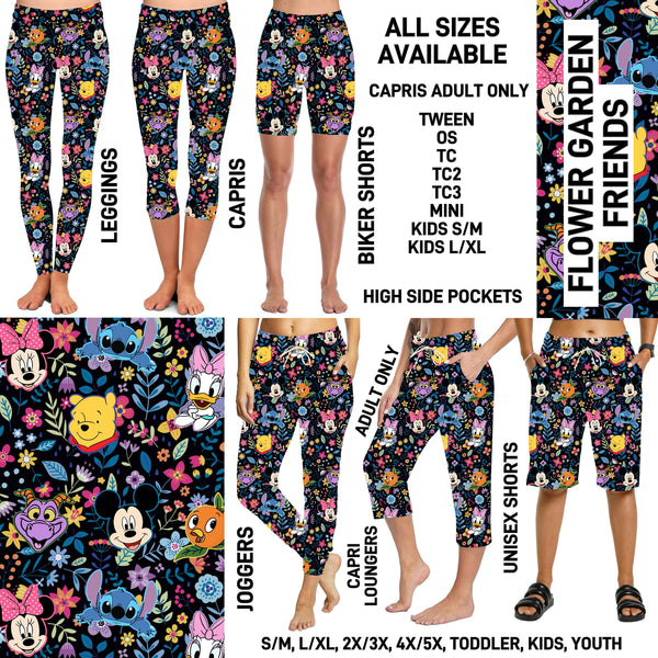 239BT - Flower Garden Friends Biker/Capris/Leggings with High Side Pockets - Preorder ETA: Early March