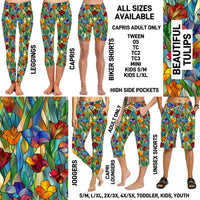 239BT - Beautiful Tulips Biker/Capris/Leggings with High Side Pockets - Preorder ETA: Early March