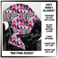 M3BK - BW Pink Roses Minky Blanket - Preorder ETA: Mid March