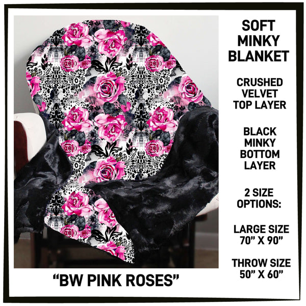 M3BK - BW Pink Roses Minky Blanket - Preorder ETA: Mid March